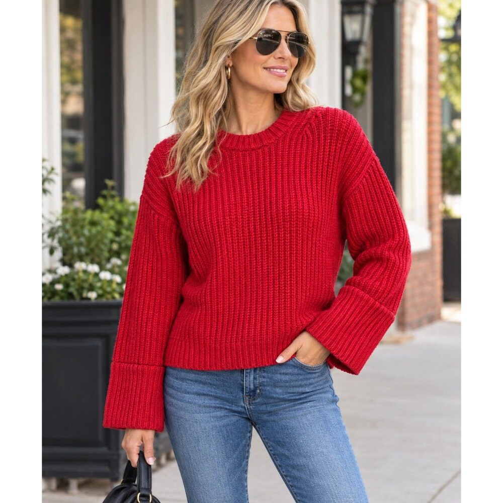 J.Crew Sweater Chunky Knit Cotton Red Size XXL